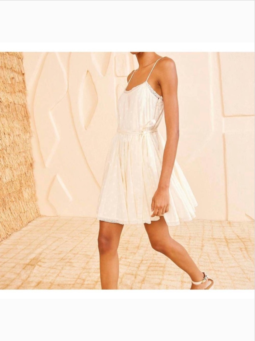 Ulla Johnson Beatriz Cream Cotton Romantic Mini Camisole Lace Trim Dress New 10